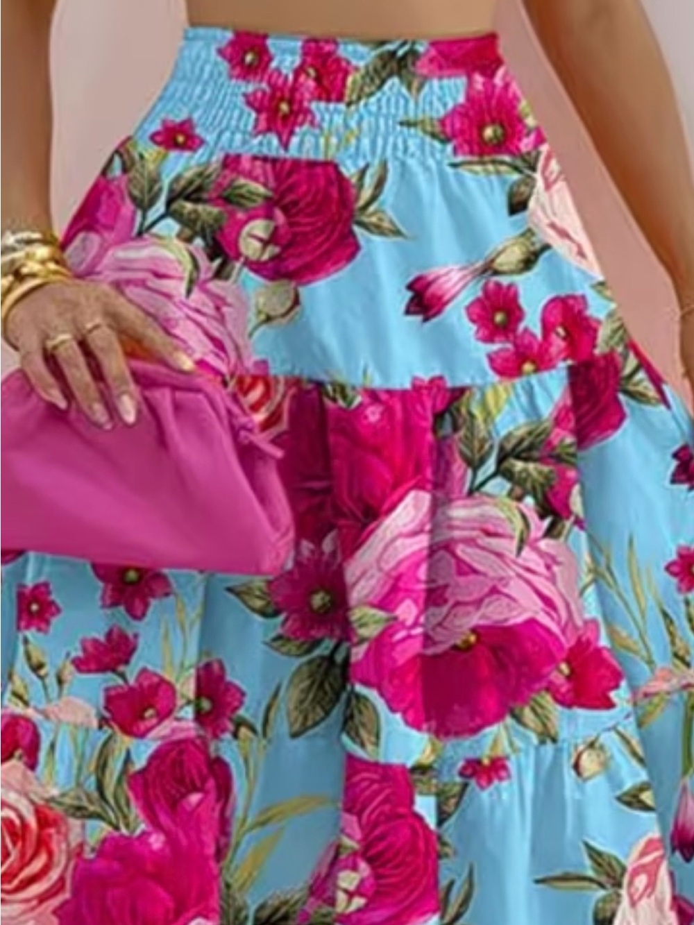 ๐HOST PICK Style Spotlight ๐Floral ๐ธ2 pc Skirt in Bright Pink on Sky Blue set - Picture 2 of 6
